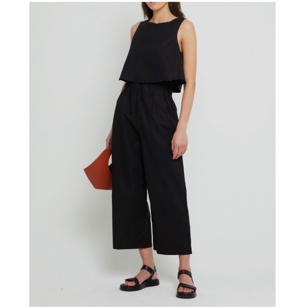 Kourt Black Minimalist Linen Blend Baggy Crop Pants